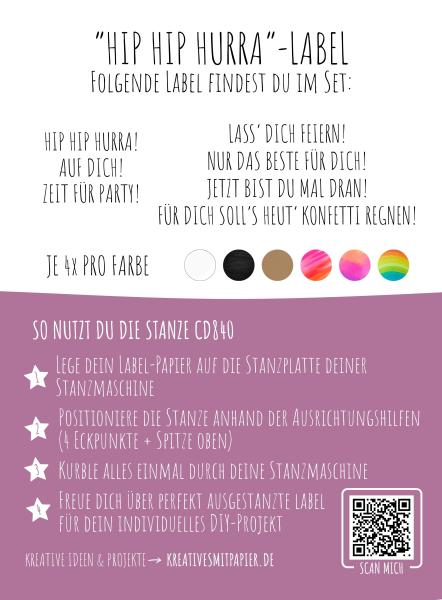 Kulricke Designpapier - "Hip Hip Hurra A7" Label Papier A7