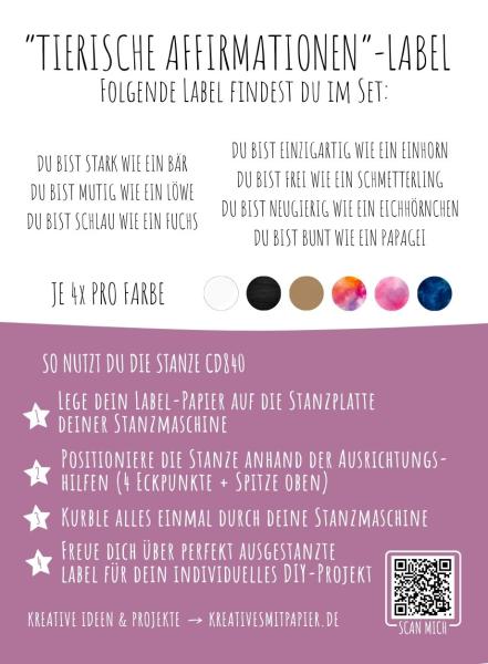 Kulricke Designpapier - "Tierische Affirmationen" Label Papier A7