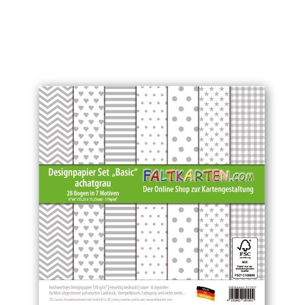 Designpapier 6"x6" 170gr "Basic Set" in achatgrau