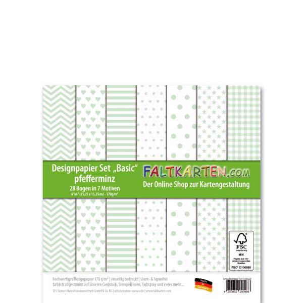 Designpapier 6"x6" 170gr "Basic Set" in pfefferminz