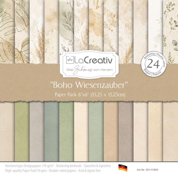 LaCreativ - Designpapier "Boho Wiesenzauber" Paper Pack 6x6" - 24 Bogen