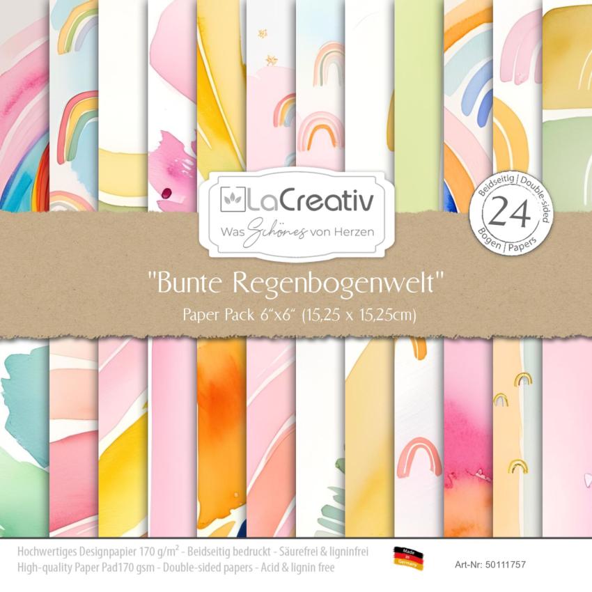LaCreativ - Designpapier "Bunte Regenbogenwelt" Paper Pack 6x6" - 24 Bogen