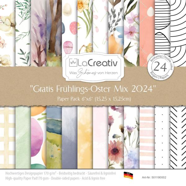Gratis ab 80 € - LaCreativ - Designpapier "Frühlings-Oster Mix" Paper Pack 6x6" - 24 Bogen