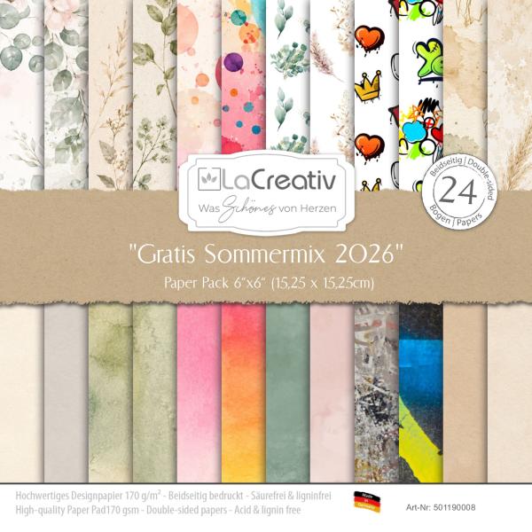 Gratis ab 80 € - Designpapier "Gratis Sommermix 2026" Paper Pack 6x6" - 24 Bogen