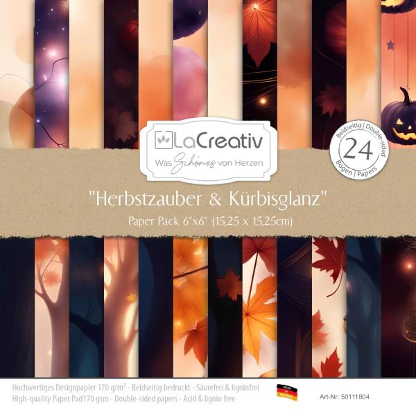 LaCreativ - Designpapier "Herbstzauber & Kürbisglanz" Paper Pack 6x6" - 24 Bogen