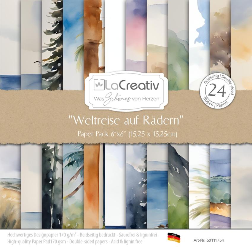 LaCreativ - Designpapier "Weltreise auf Rädern" Paper Pack 6x6" - 24 Bogen