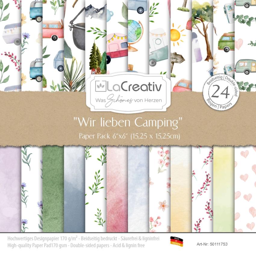 LaCreativ - Designpapier "Wir lieben Camping" Paper Pack 6x6" - 24 Bogen