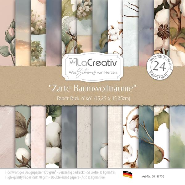 LaCreativ - Designpapier "Zarte Baumwollträume" Paper Pack 6x6" - 24 Bogen