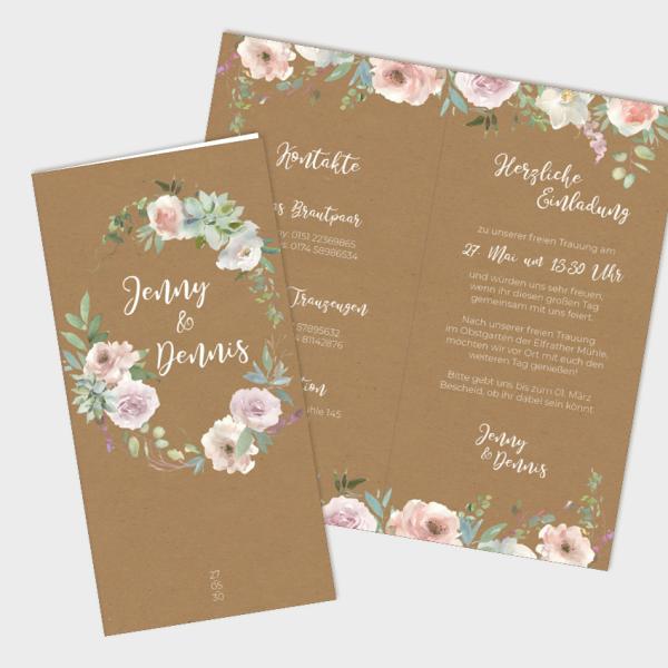 Einladung "Kraft White Roses" DIN Lang Klappkarte