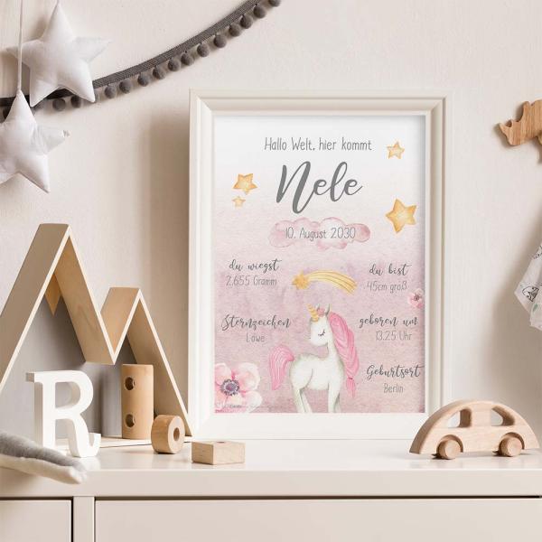 Geburtsposter "Baby Unicorn" | Geburtstafel | Geburtsdaten | Geburtsbild | Geburt Geschenk