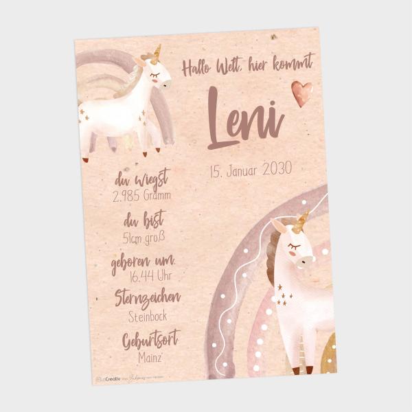 Geburtsposter "Einhorn Frieda" | Geburtstafel | Geburtsdaten | Geburtsbild | Geburt Geschenk