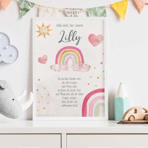 Geburtsposter "Regenbogen 2" | Geburtstafel | Geburtsdaten | Geburtsbild | Geburt Geschenk