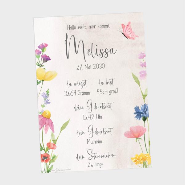 Geburtsposter "Wildblumen" | Geburtstafel | Geburtsdaten | Geburtsbild | Geburt Geschenk