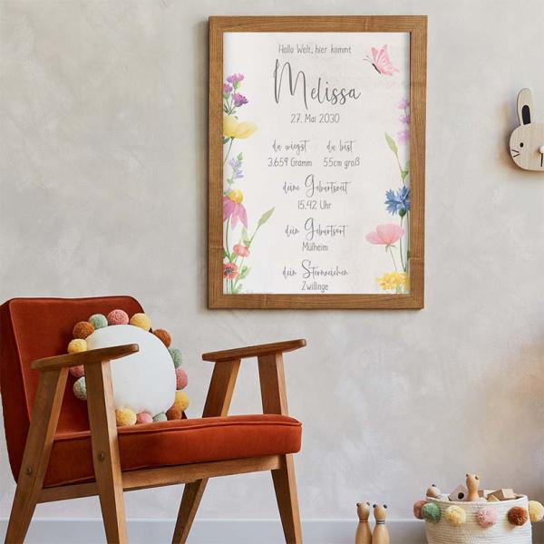 Geburtsposter "Wildblumen" | Geburtstafel | Geburtsdaten | Geburtsbild | Geburt Geschenk