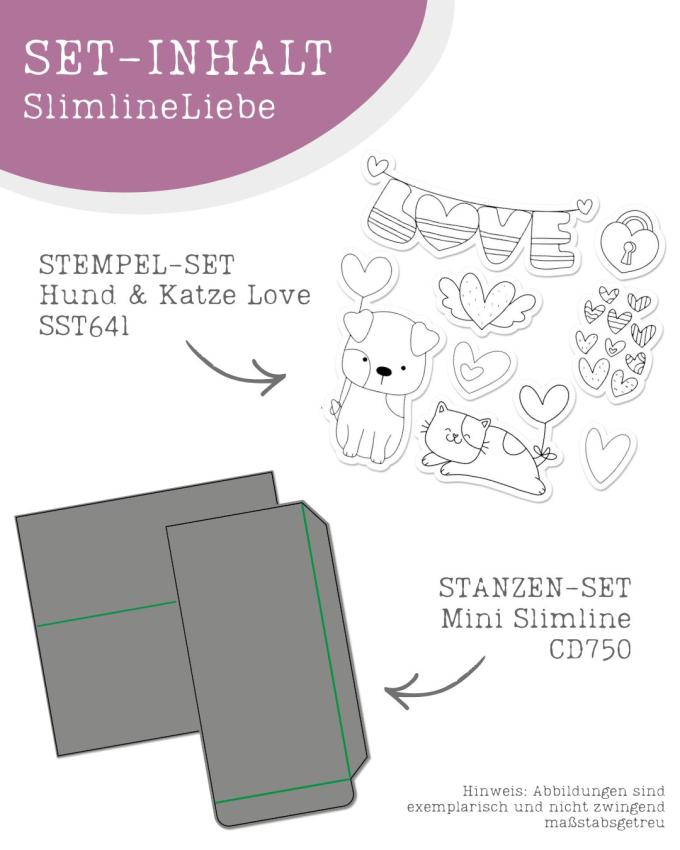 Bundle Kulricke Stempel "Hund & Katze Love" & Stanze "Mini Slimline Karte incl. Umschlag"
