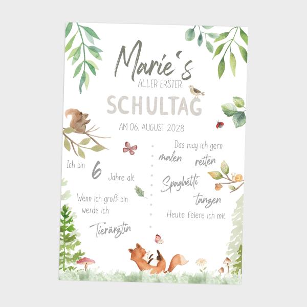 Einschulungsposter "Waldtiere" | Einschulung | Meilensteintafel | Geschenk 1. Geburtstag | Personalisiertes Geschenk