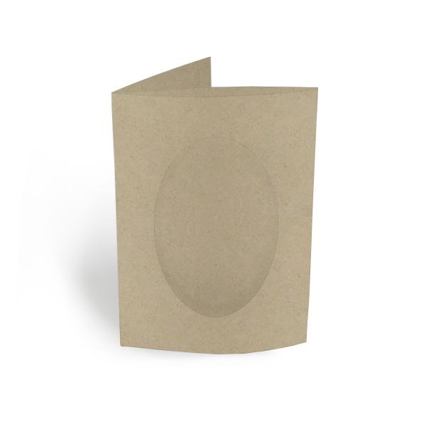 Passepartoutkarte oval 3-Fach DIN A6 in kraft grau