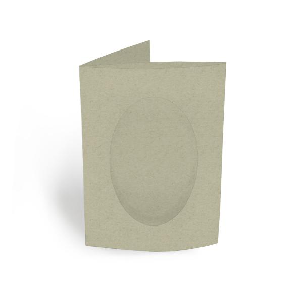 Passepartoutkarte oval 3-Fach DIN A6 in kraft moosgrau
