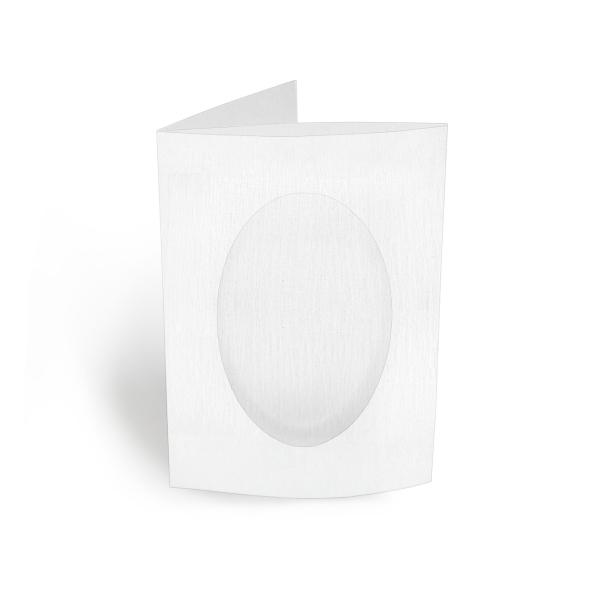 Passepartoutkarte oval 3-Fach DIN A6 in leinen (weiss)