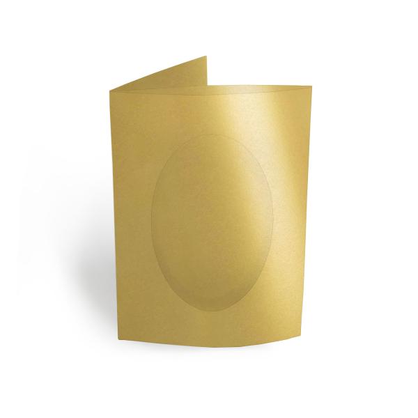 Passepartoutkarte oval 3-Fach DIN A6 in metallic gold