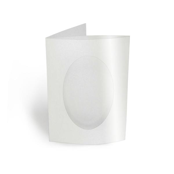 Passepartoutkarte oval 3-Fach DIN A6 in metallic polarweiss