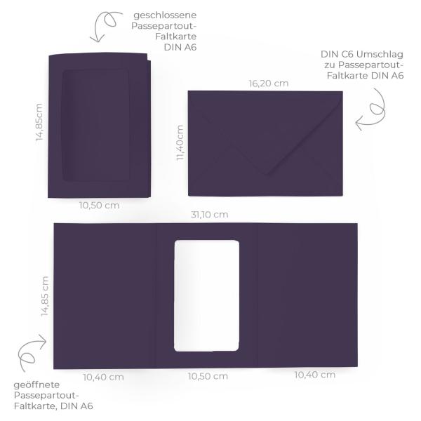 Passepartoutkarte mit rechteckigem Ausschnitt und Briefumschlag, DIN C6 in aubergine