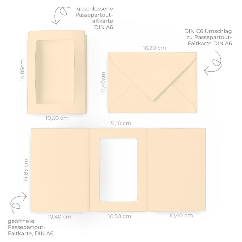 Passepartoutkarte mit rechteckigem Ausschnitt und Briefumschlag, DIN C6 in creme