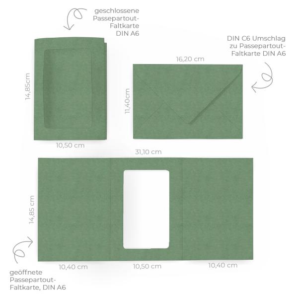 Passepartoutkarte mit rechteckigem Ausschnitt und Briefumschlag, DIN C6 in kraft salbei