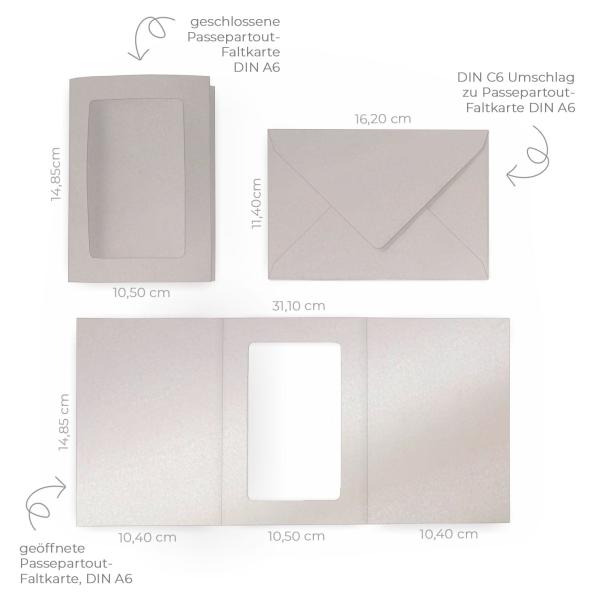 Passepartoutkarte mit rechteckigem Ausschnitt und Briefumschlag, DIN C6 in metallic puderrosa