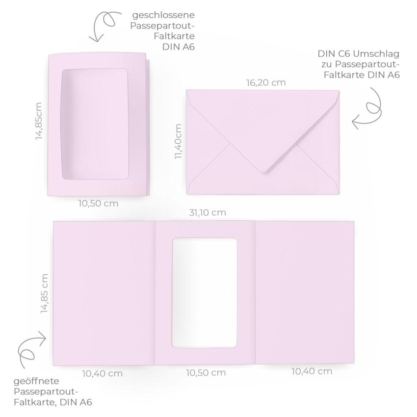 Passepartoutkarte mit rechteckigem Ausschnitt und Briefumschlag, DIN C6 in pastell lila