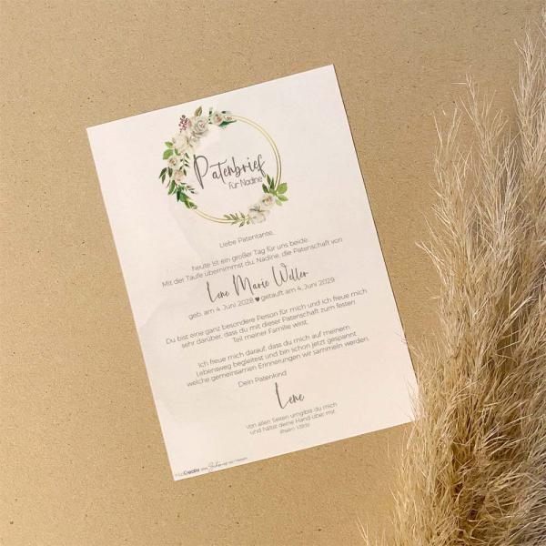 Patenbrief "Antique White" | Taufgeschenk | Taufe | Patengeschenk | personalisiert