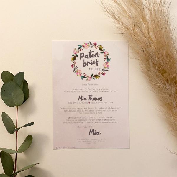 Patenbrief "Pink Bunch" | Taufgeschenk | Taufe | Patengeschenk | personalisiert