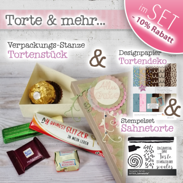 SET Sahnetorte Stanze Tortenstück, Stempelset "Sahnetorte" & Designpapier | Stanze