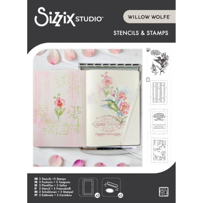 Sizzix - Schablone & Stempelset "Hummingbird and Orchids" Stencil & Clear Stamps by Willow Wolfe