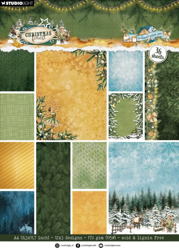 Studio Light - Designpapier "Christmas Forest" Backgrounds Designer Paper Pad A4 - 36 Bogen