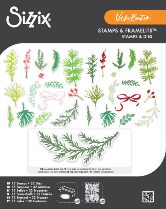 Sizzix - Stanzschablone & Stempelset "Winter Greenery" Thinlits Craft Dies & Clear Stamps by by Vicki Boutin