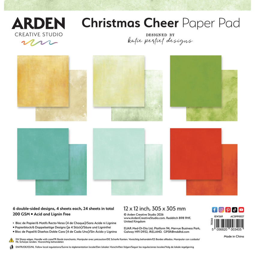 Arden Creative Studio - Designpapier "Christmas Cheer" by Katie Pertiet Paper Pack 12x12 Inch - 12 Bogen
