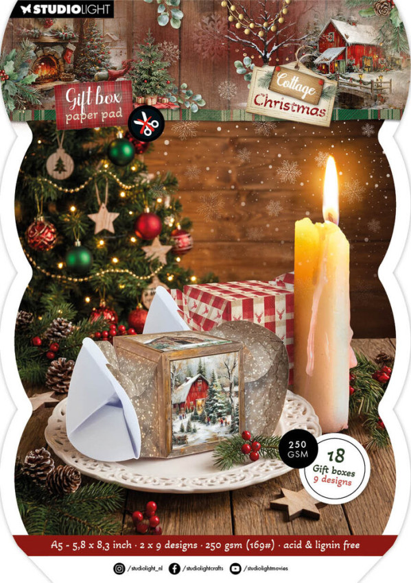 Studio Light - Papierblock für Geschenkboxen A5 "Christmas Cracker" Cottage Christmas Gift Box Paper Pad - 18 Bogen