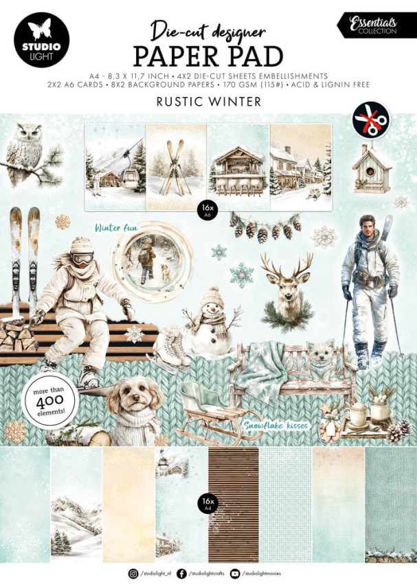 Studio Light - Stanzpapierbblock "Rustic Winter" Die Cut Paper Pad A4 - 28 Bogen
