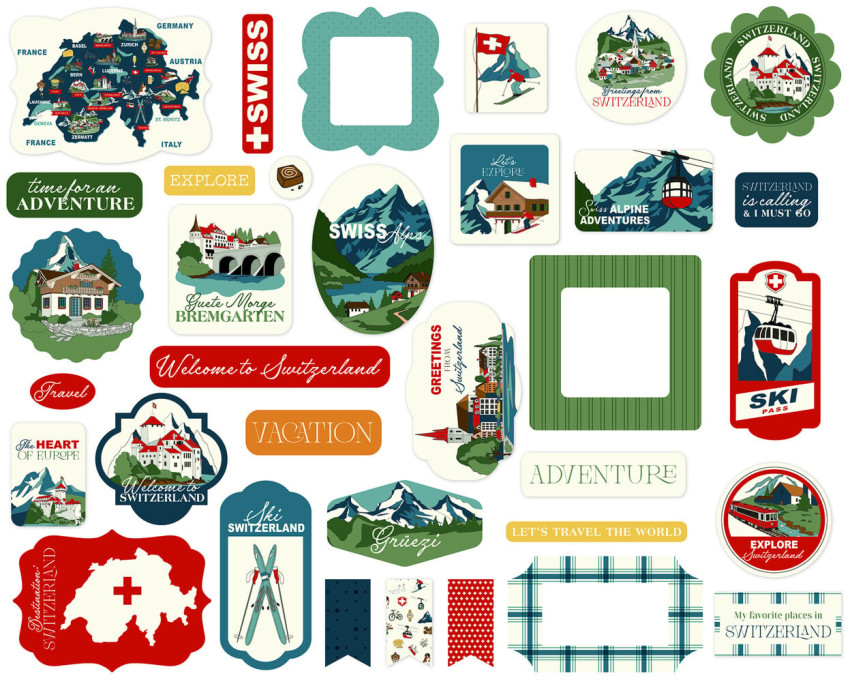 Carta Bella - Stanzteile "Switzerland" Ephemera