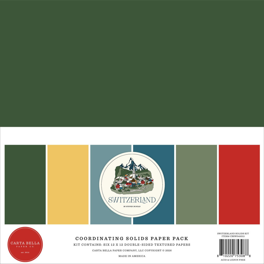 Carta Bella - Cardstock "Switzerland" Coordinating Solids Paper Pack 12x12 Inch - 6 Bogen