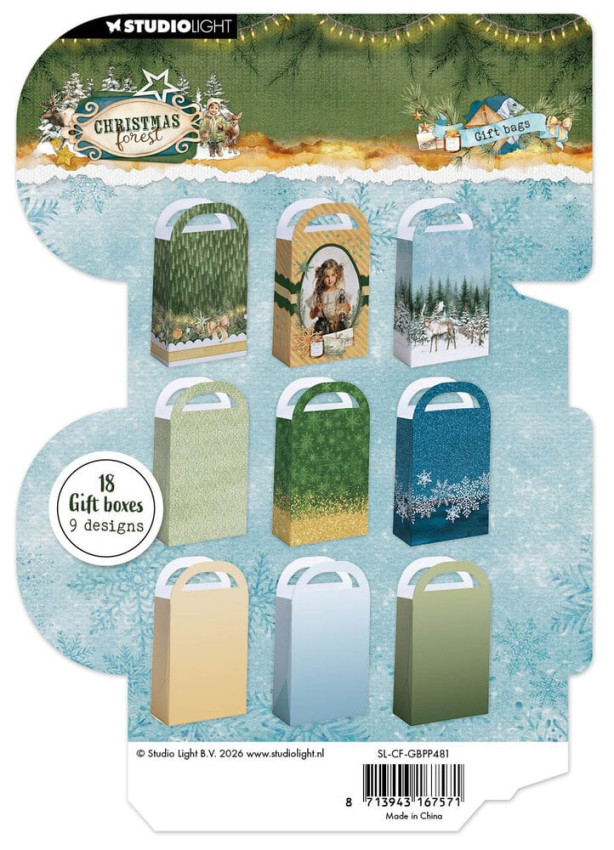 Studio Light - Papierblock für Geschenkboxen A5 "Gift Bags" Christmas Forest Gift Box Paper Pad - 18 Bogen