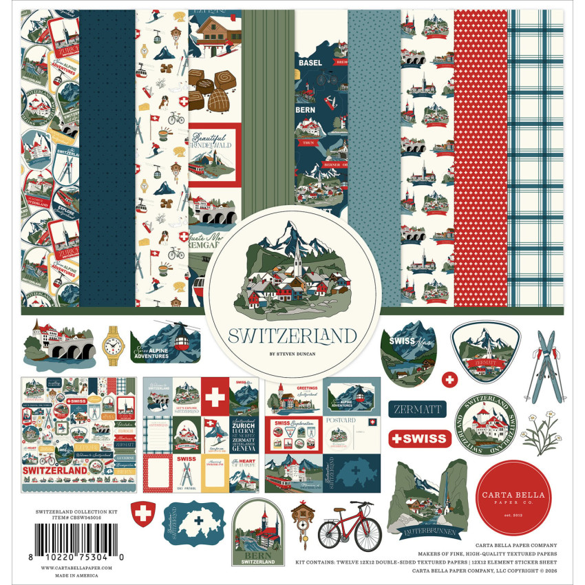Carta Bella - Designpapier "Switzerland" Collection Kit 12x12 Inch - 12 Bogen