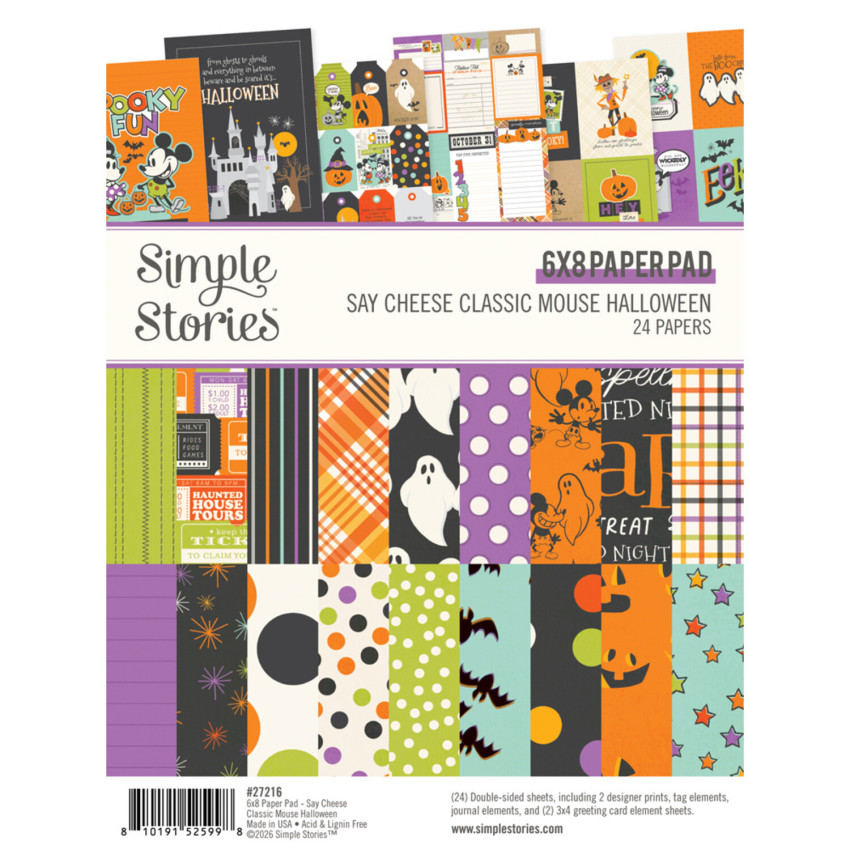 Simple Stories - Designpapier "Say Cheese Classic Mouse Halloween" Paper Pack 6x8 Inch - 24 Bogen