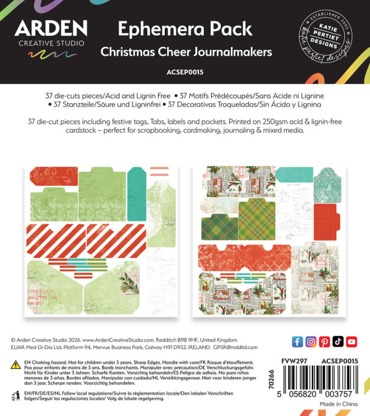 Arden Creative Studio - Stanzteile "Christmas Cheer" Ephemera Journalmakers by Katie Pertiet