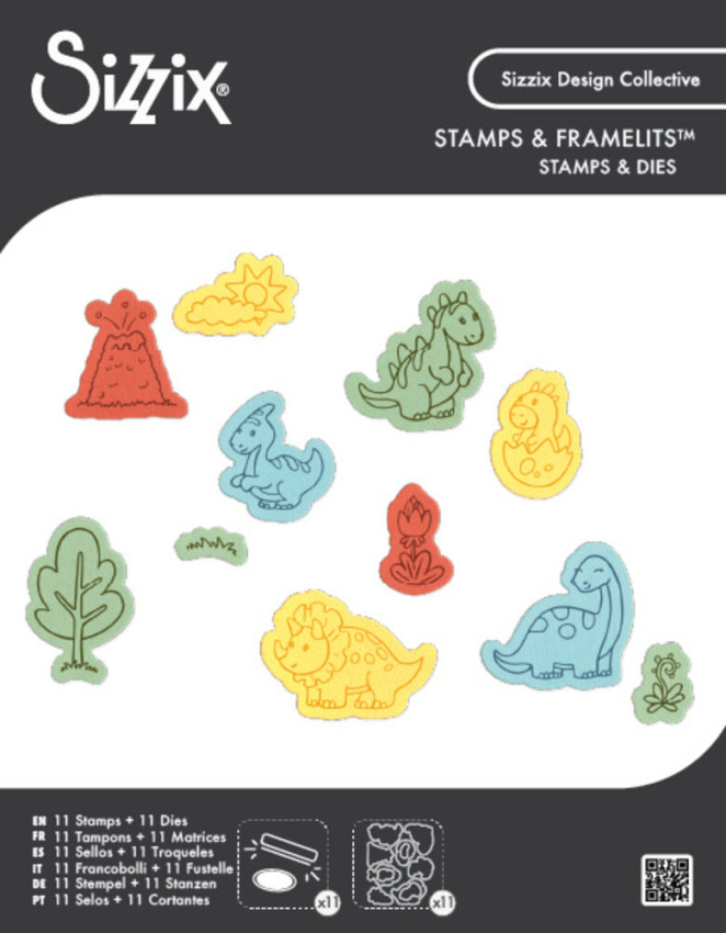 Sizzix - Stempelset & Stanzschablone "Dinosaur Adventures" Kid Create Clear Stamps Set & Framelits Die