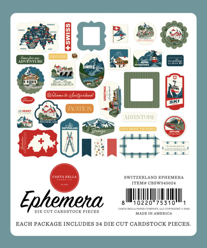 Carta Bella - Stanzteile "Switzerland" Ephemera