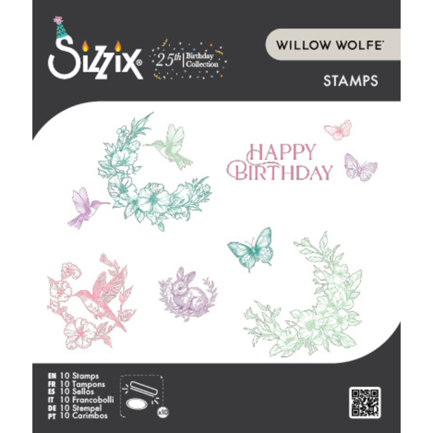 Sizzix - Stempelset "Birthday Blooms" Clear Stamps Design by Willow Wolfe