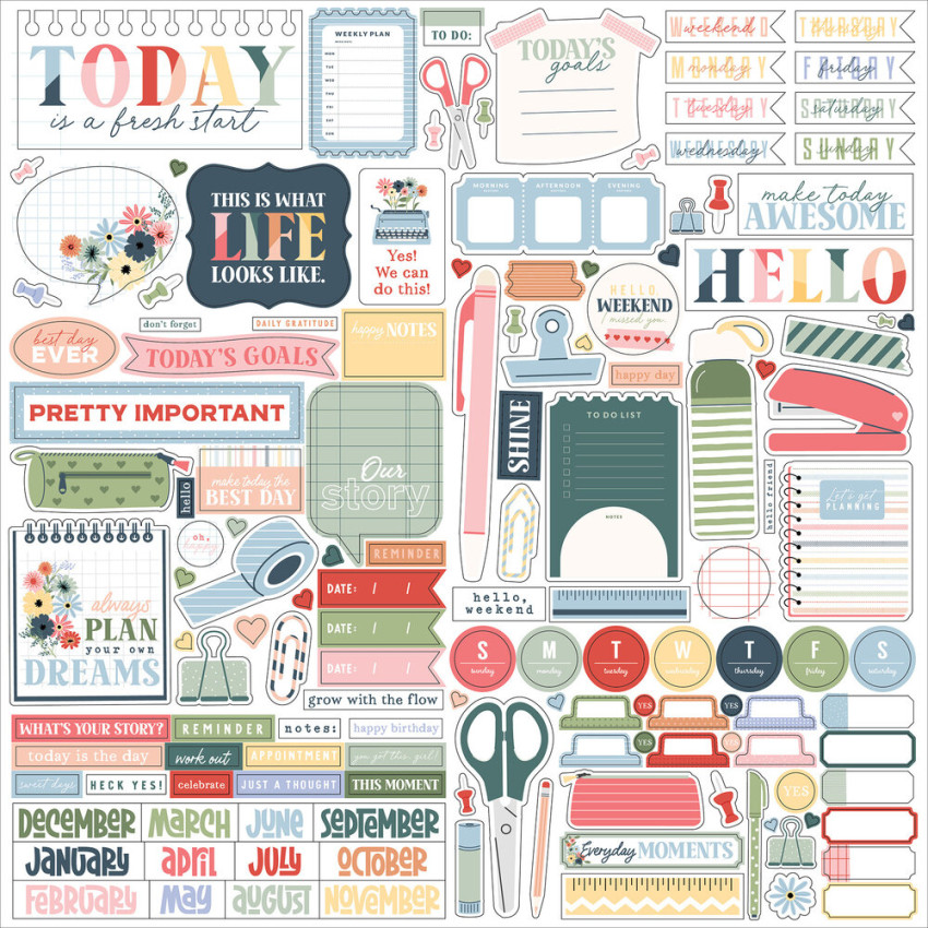 Echo Park - Aufkleber "One Day At A Time" Element Sticker 12x12 Inch
