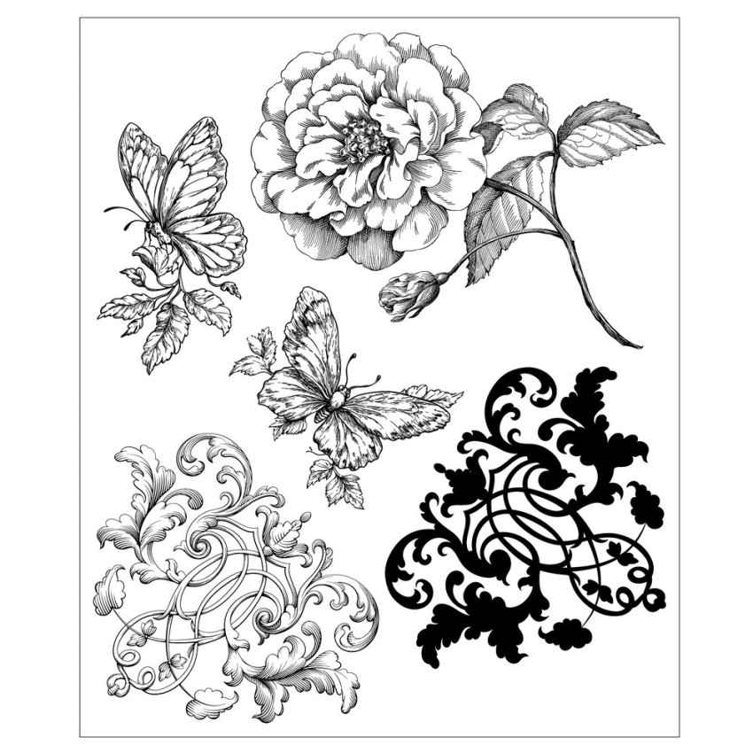 Sizzix - Stempelset "Ornamental Butterflies" Clear Stamps Design by Willow Wolfe